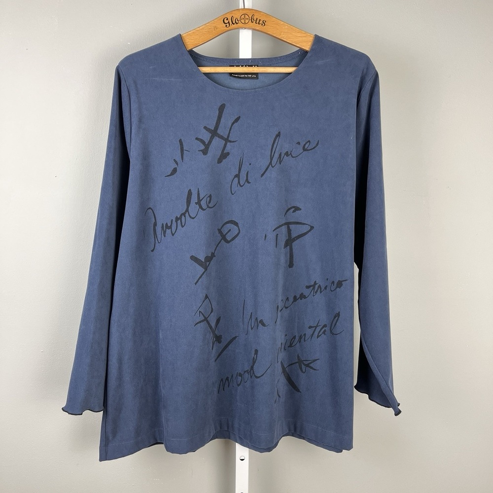 AHNI‎ Blue Black Printed Tunic Top Size 3 Womens XL Long Sleeve Art to Wear